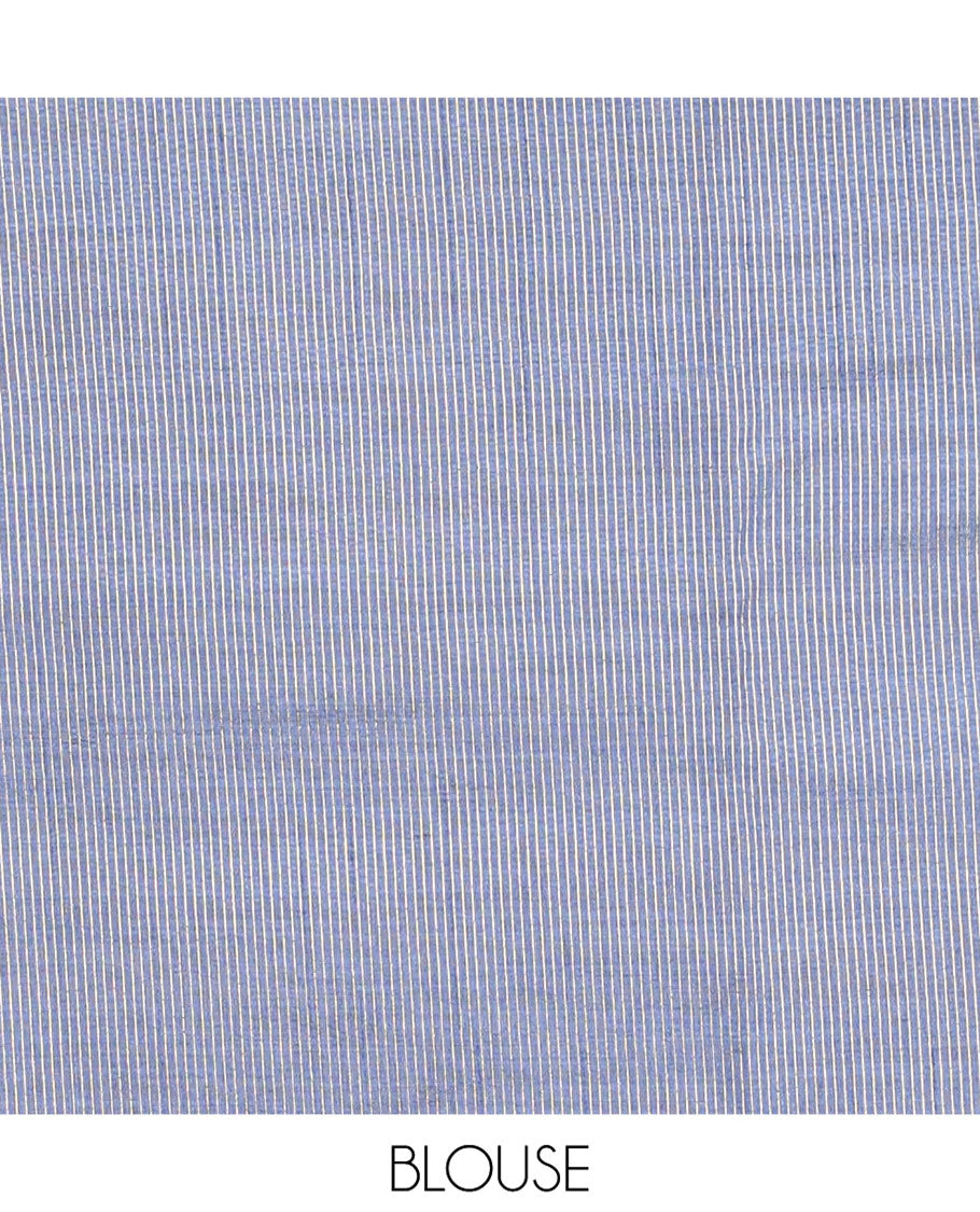 Blue Dupion Silk Saree, Elevated with Zari Micro-Checks, Highlighted by a Traditional Zari Design Border, Zari Striped Pallu, and a Matching Blouse