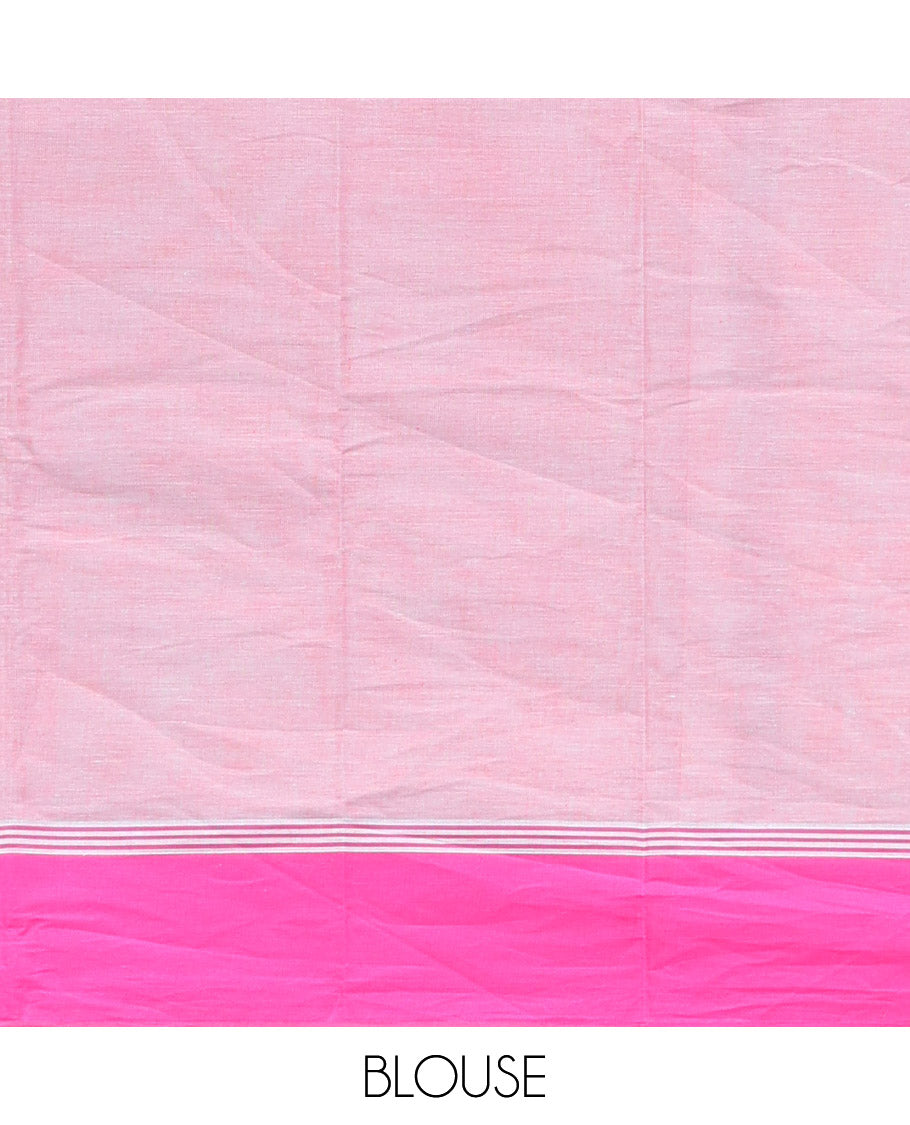 Pale Pink Kanchi Cotton Saree, Adorned with Floral Creeper Design All Over Its Body, a Complemented by Contrast Border, Pallu of Paisley Designs, and Paired with a Matching Blouse