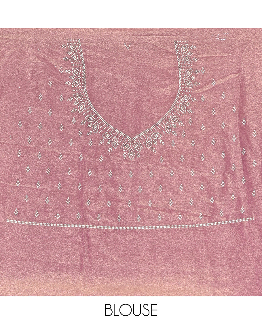 Pink Designer Saree, Beautified with Stone Work, Scallop Stonework Border, a Self-Pallu, and a Matching Blouse