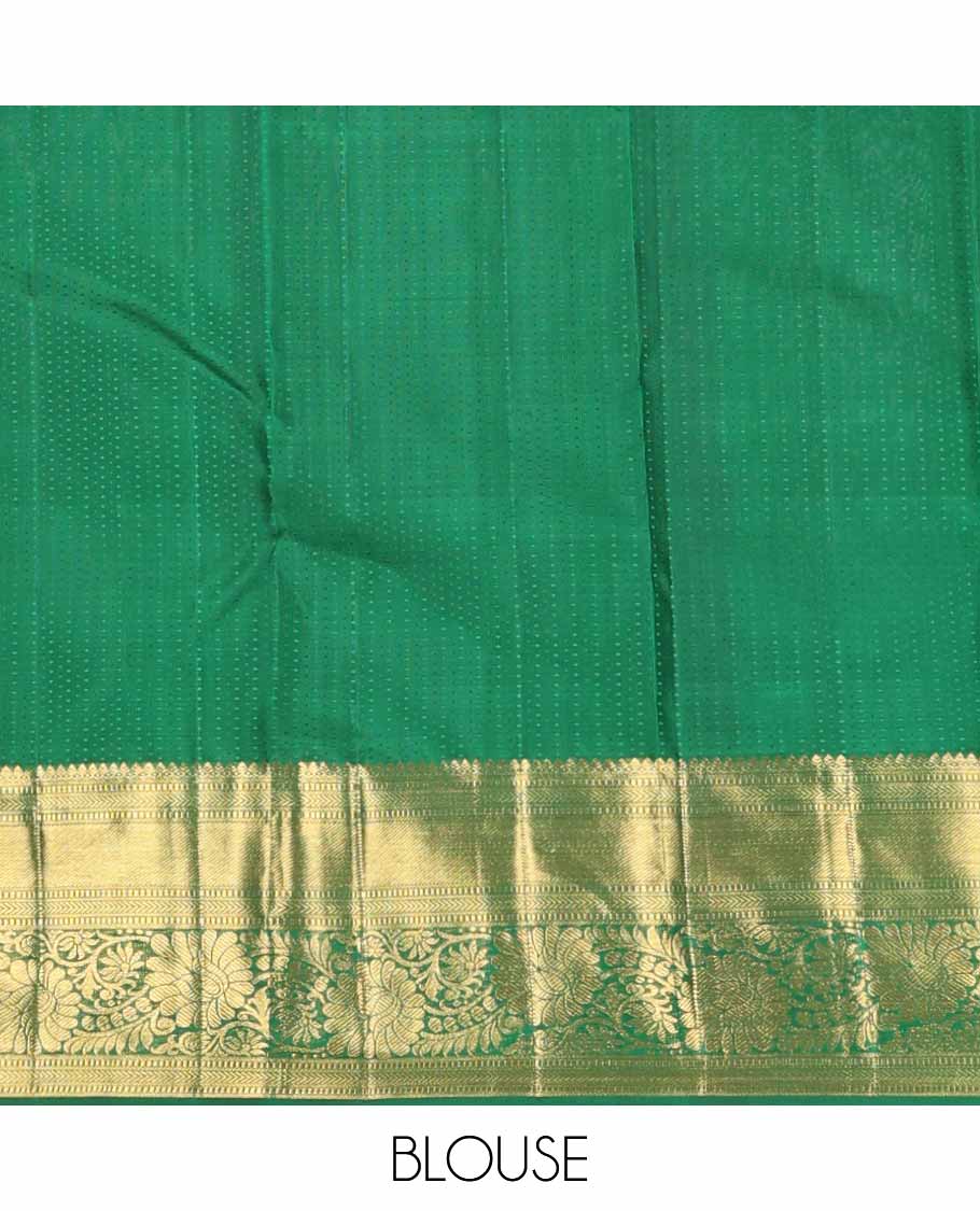 Green floral design silk saree with self border of thilakam mokku, banaras, kathir, kosi visiry design & zari design pallu
