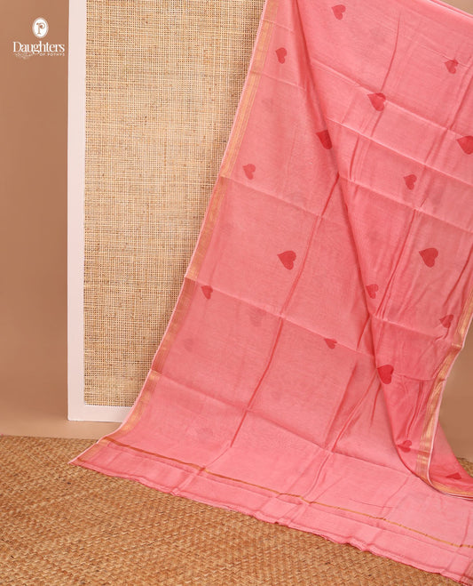 paech heart motifs chanderi cotton saree with self zari border & striped zari pallu