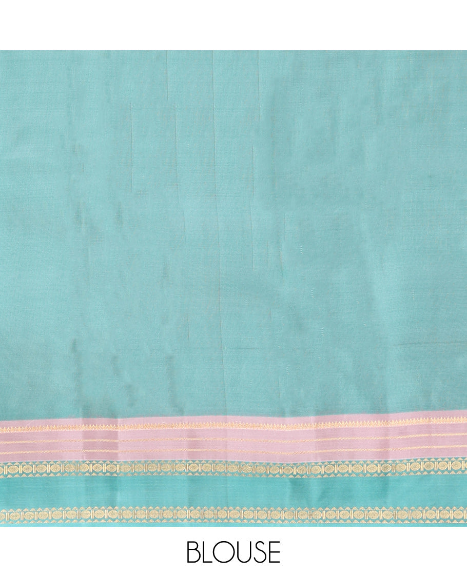 Purple Vasundhara Lite Silk Mix Saree, Elevated with Zari Buttas, a Contrast Border of Thilakam Mokku, Banaras, Rekku, and Rudraksham Design, Grand Pallu, and a Contrast Blouse