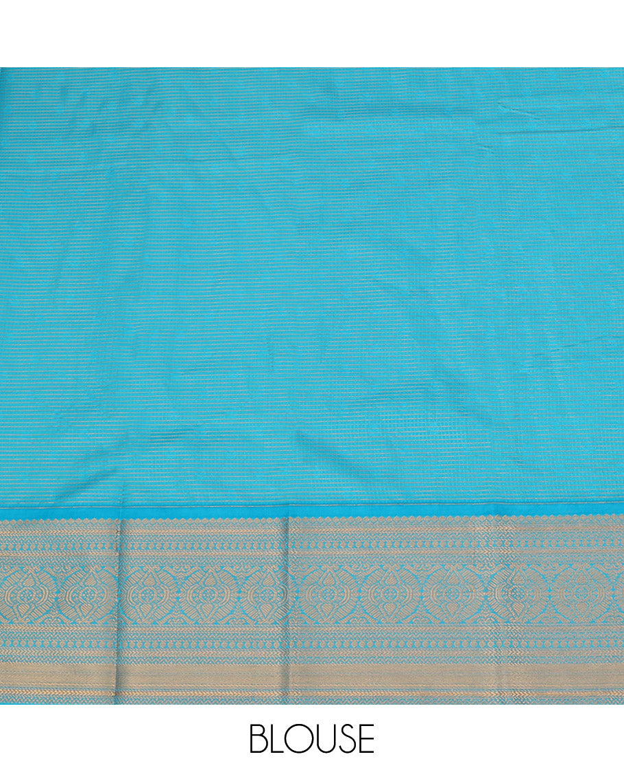 Maroon Art Silk Pavadai Material Set, Detailed with Zari Buttas and Zari Checks All Over Its Skirt, Highlighted with a Contrast Traditional Zari Design Border, and Paired with a Contrast Blouse