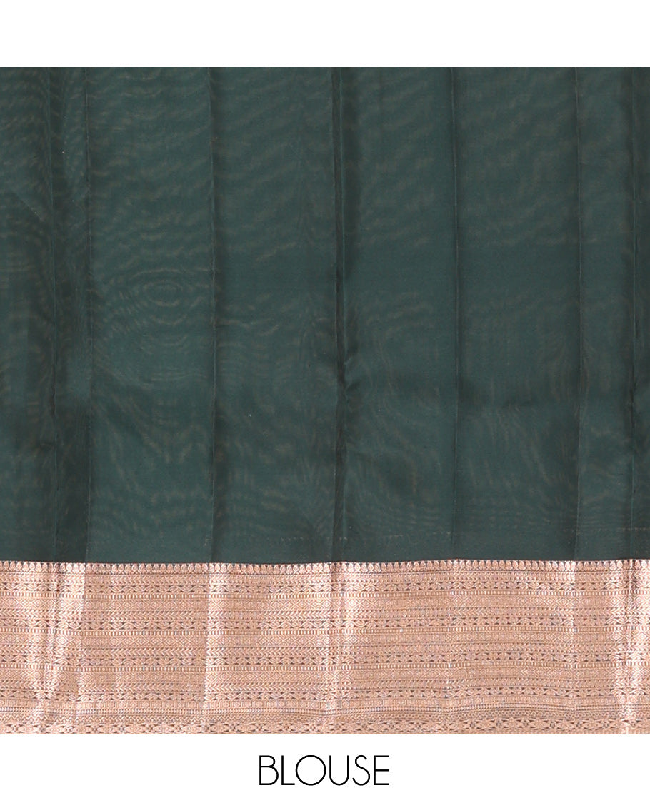 Green Checked Vasundhara Lite Silk Mix Saree, a Traditional Zari Border, Jaal Pallu, a Matching Blouse