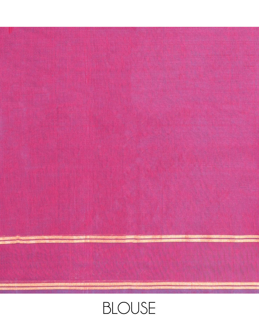 Red and Green Silk Cotton Saree, Ornamented with Stripes and Buttas, Complemented by Contrast Zari Border, Contrast Floral Vine Pallu, and a Contrast Blouse