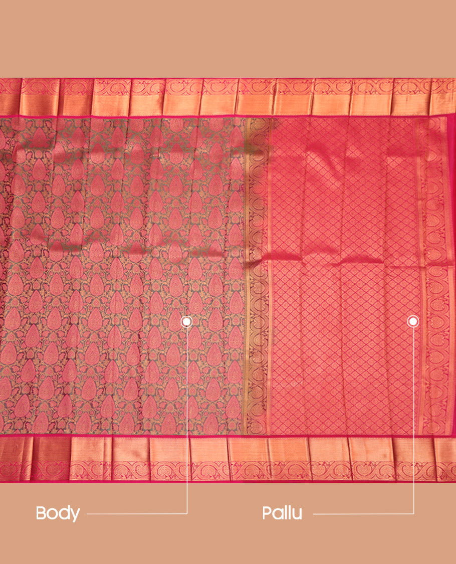 Green Dual-Tone Budget Silk Saree Featuring Jacquard, a Contrast Traditional Zari Border, Grand Pallu, and a Contrast Blouse
