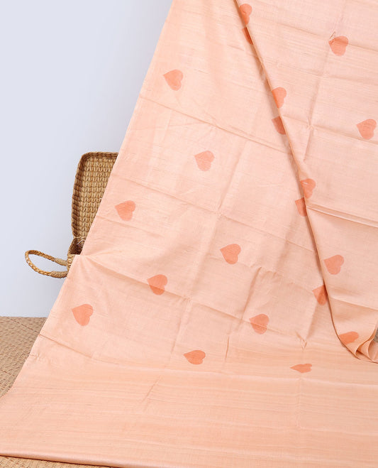 Borderless Orange all over heart motifs tussar saree