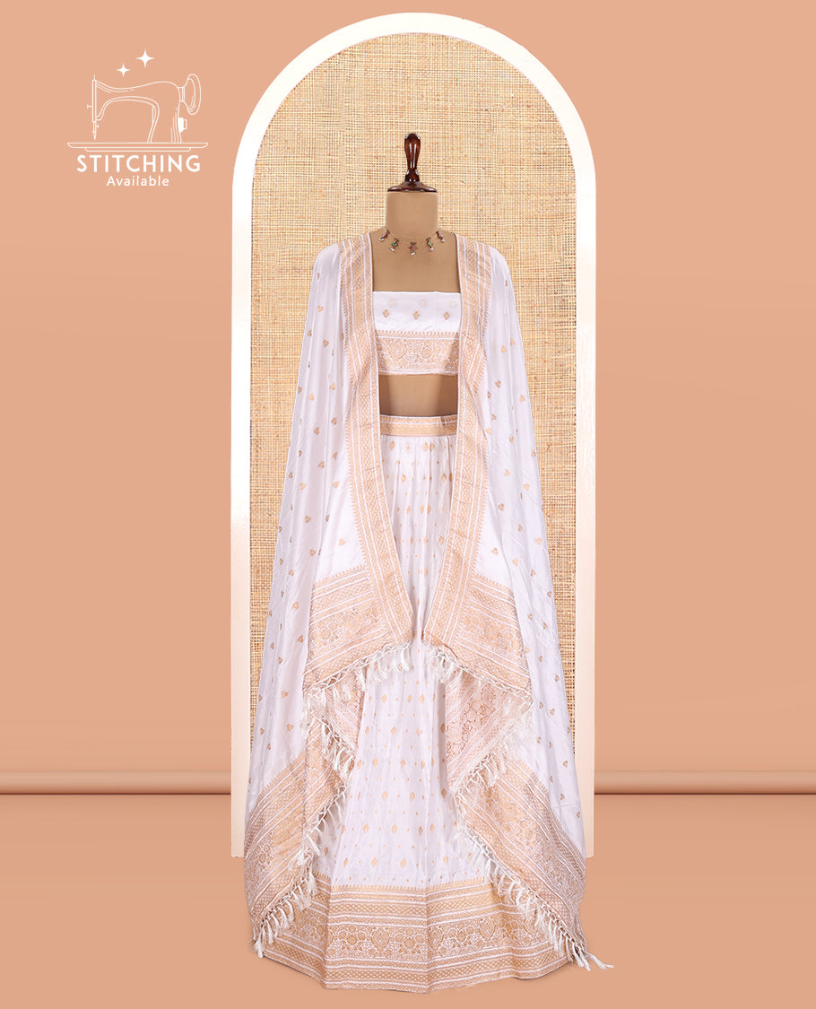 Milk White Semi-Silk Half-Saree