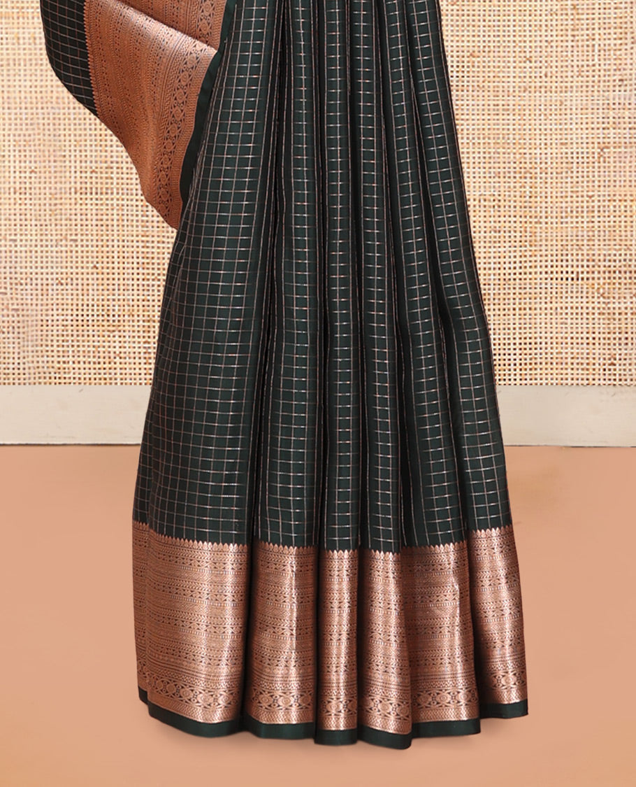 Green Checked Vasundhara Lite Silk Mix Saree, a Traditional Zari Border, Jaal Pallu, a Matching Blouse
