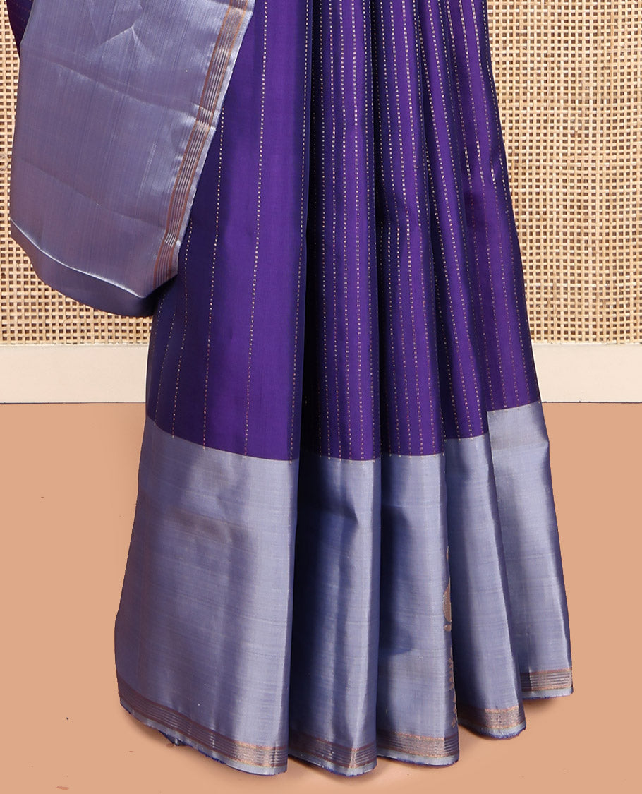 Violet Mayuri Lite Silk Mix Saree, Decorated with Dotted-Stripes, Complemented by a Contrast Elephant Motif Border, Intricate Pallu, and a Contrast Blouse