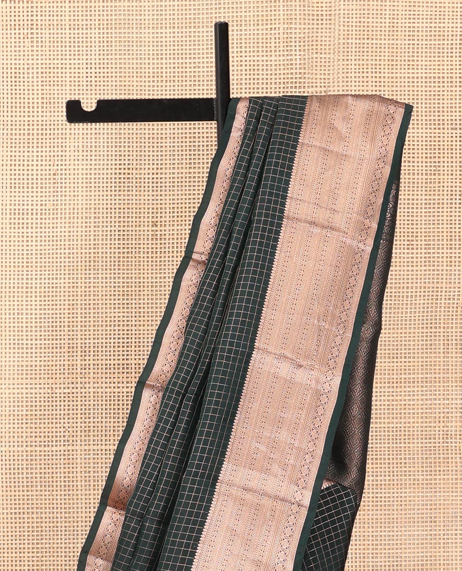 Green Checked Vasundhara Lite Silk Mix Saree, a Traditional Zari Border, Jaal Pallu, a Matching Blouse