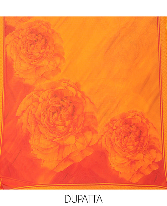 Mustrad Material Chudidar Set, Artfully Decorated with Elegant Rose-Theme Abstract Print on Its Italian Crepe Top, Subtly Made Italian Crepe Bottom, and Georgette Dupatta of Rose Print