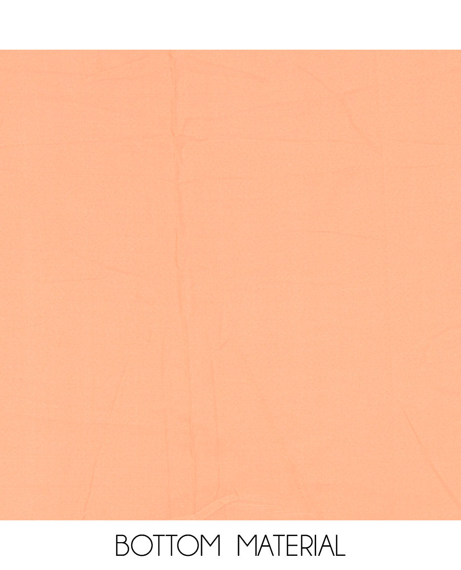 Peach Material Chudidar Set Features Sequin Embroidered Georgette Top, a Plain American Crepe Bottom, and a Scallop Dupatta Embellished with Floral Vine Embroidery