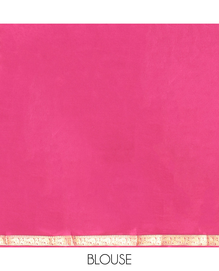 Wine Plain Semi-Mysore Saree, a Zari Elephant-Peacock Butta Border, Striped Pallu, Matching Blouse