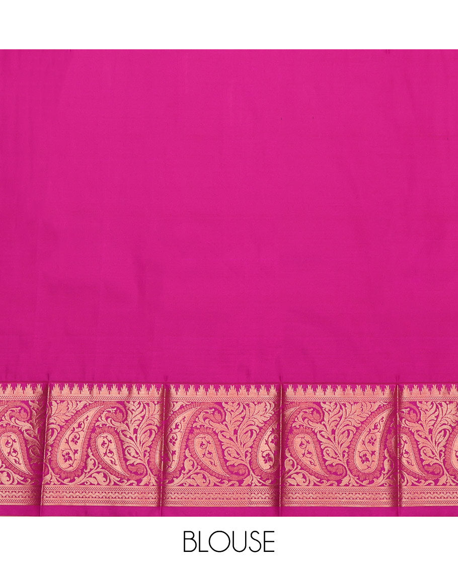 Blue Budget Silk Saree, Decorated with Floral Jacquard, Complemented by Contrast Paisley Zari Border, Intricate Pallu, and a Contrast Blouse
