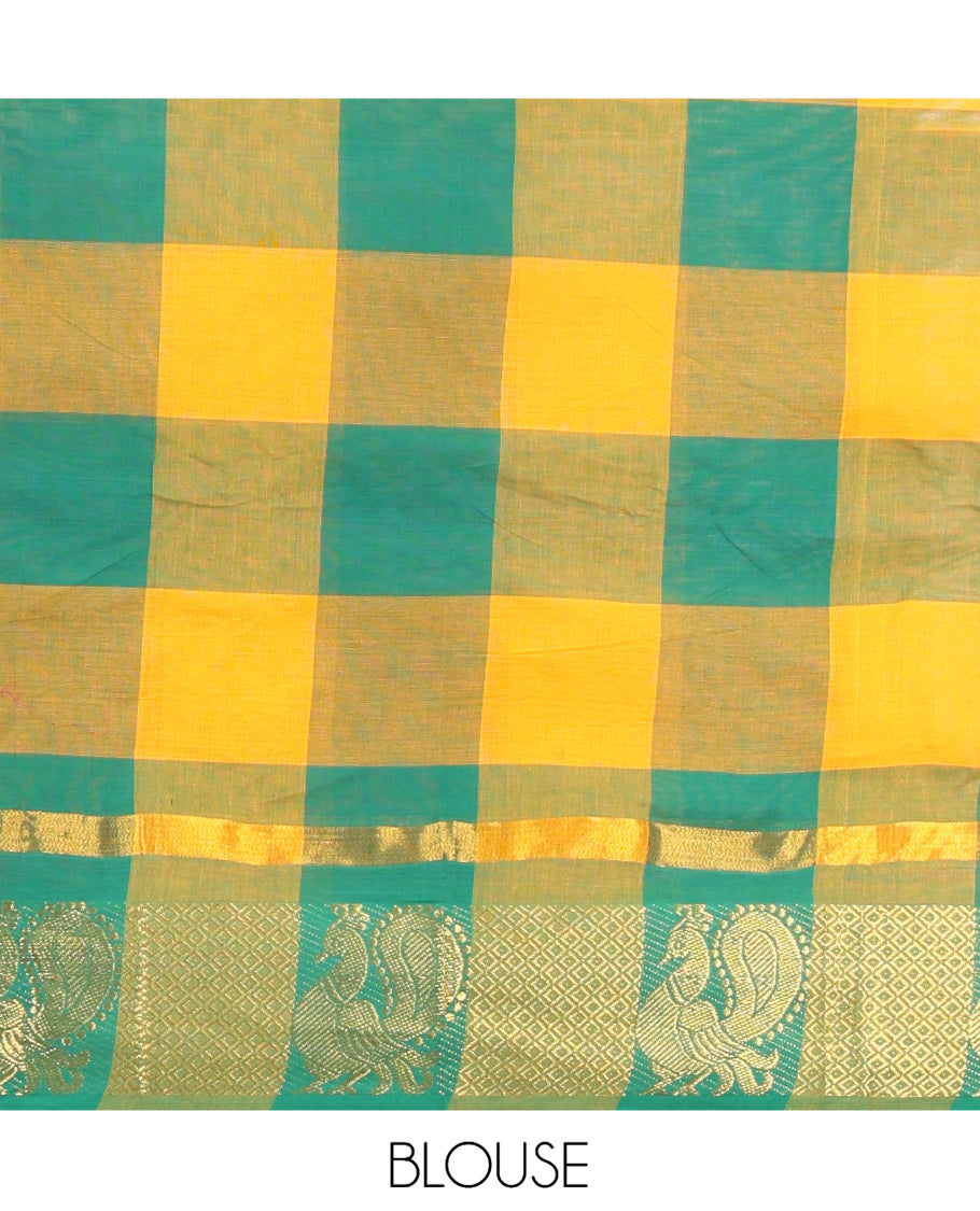Orange-Green Mercerised Cotton Saree