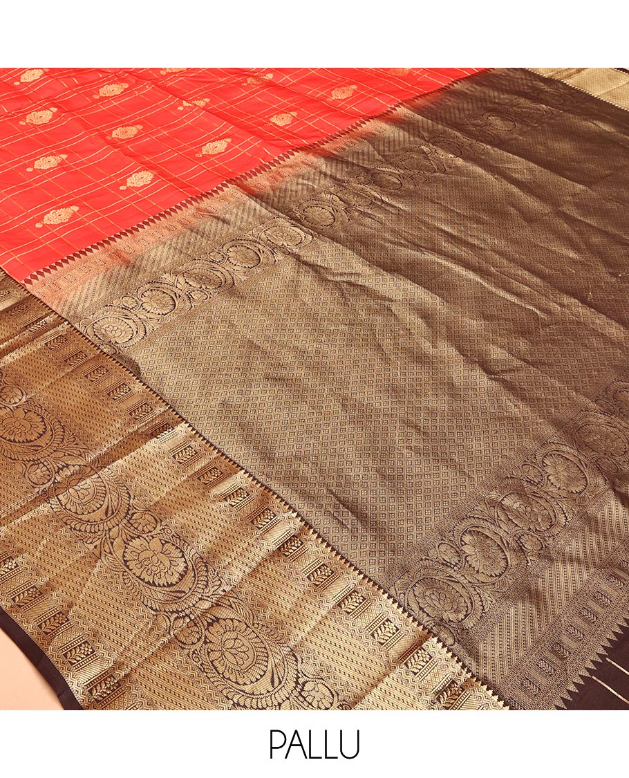 Tomato and Brown Vasundhara Silk Saree