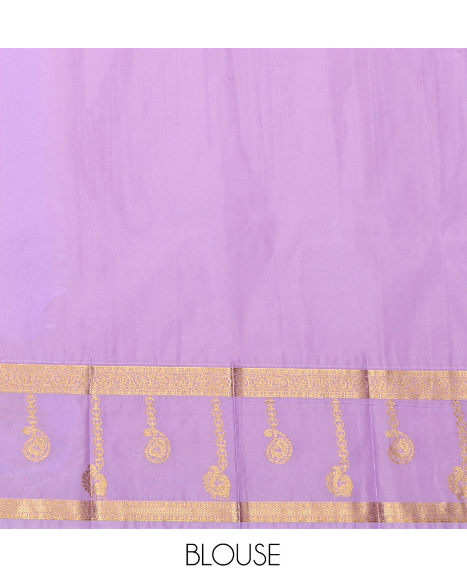 Green Budget Silk Saree, Subtly Enriched with Zari Buttas, Complemented by a Contrast Traditional Zari Border, Grand Pallu, and Contrast Blouse
