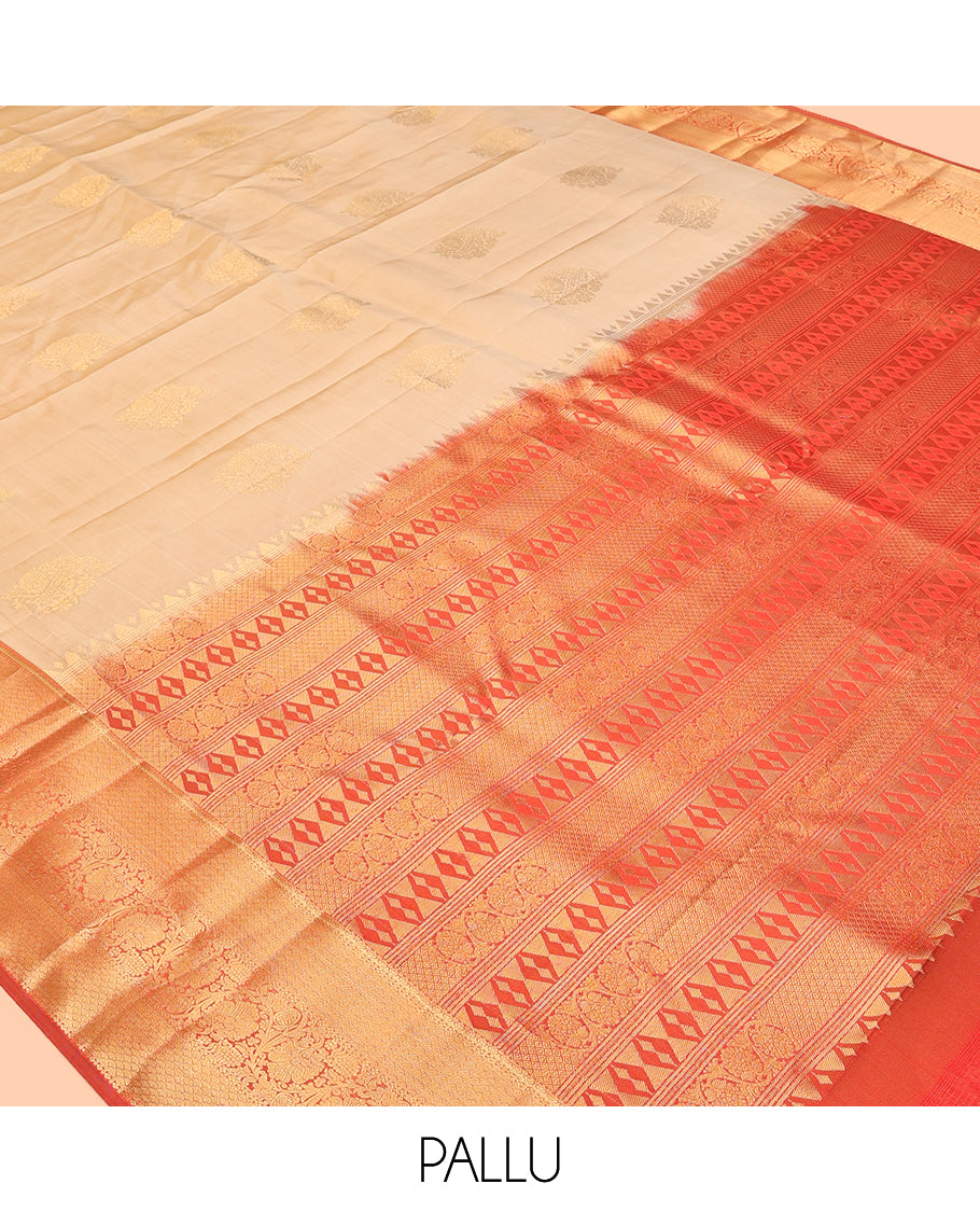 Sandal Vasundhara Lite Silk Mix Saree, Sparsely Woven with Zari Buttas, a Contrast Traditional Zari Border, Grandly Decked Up Pallu, and a Contrast Blouse