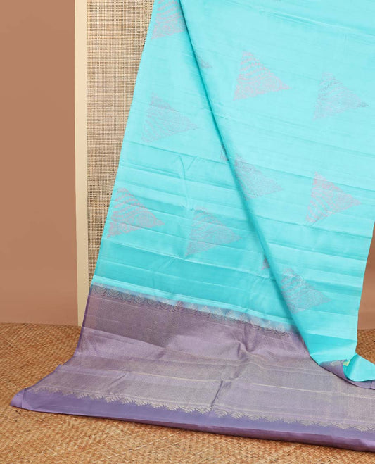 Light blue floral design kancheepuram silk sareee with geometric design pallu