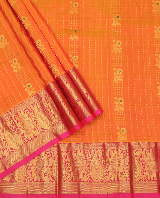 Orange Pure Silk Navarathna Pavadai Material Set