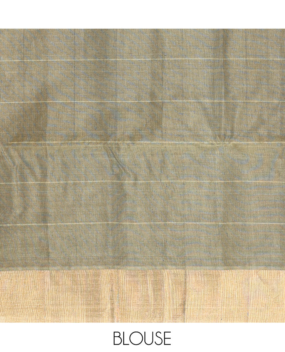 Green Silk Cotton Saree, Bedecked with Butta Enclosed Checks, Complemented by a Contrast Zari Border, Intricately Designed Pallu, and a Contrast Blouse
