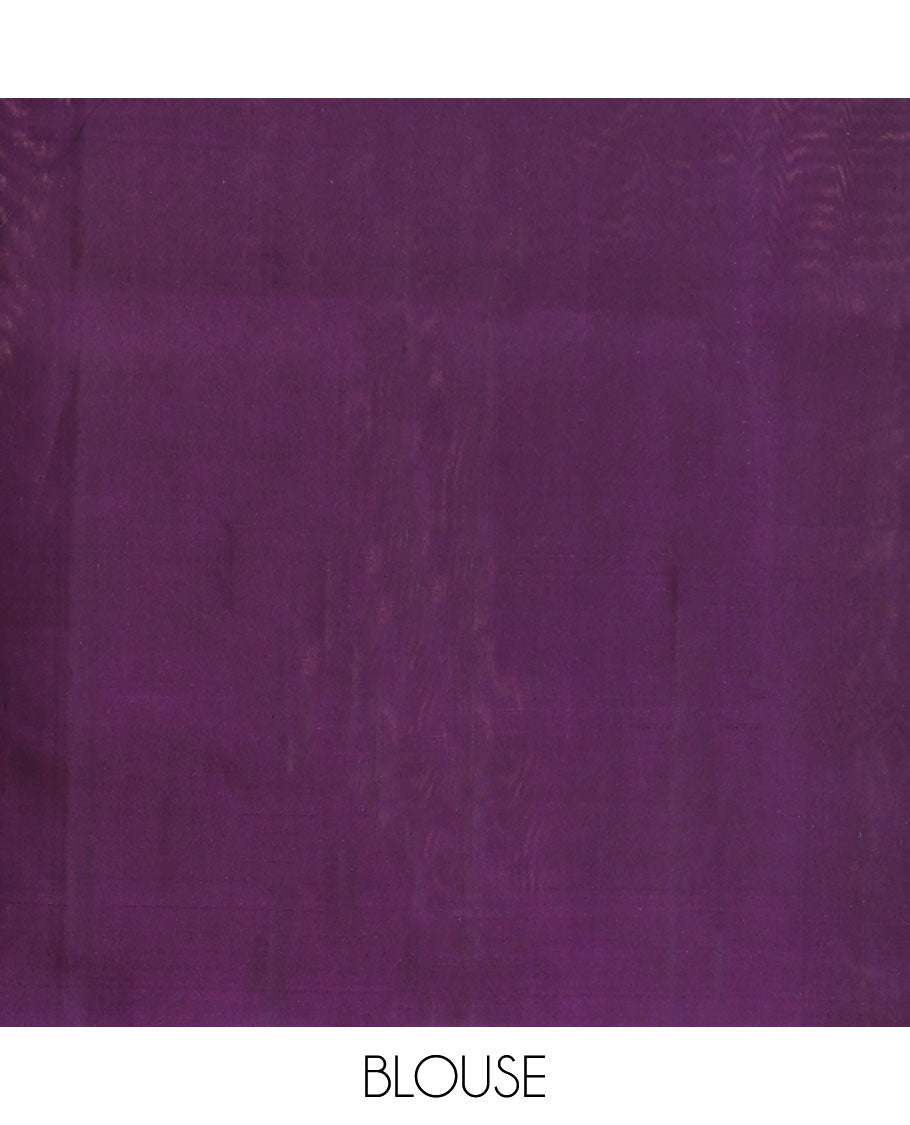 Violet striped, motifs mayuri soft silk saree with self floral design border & striped pallu