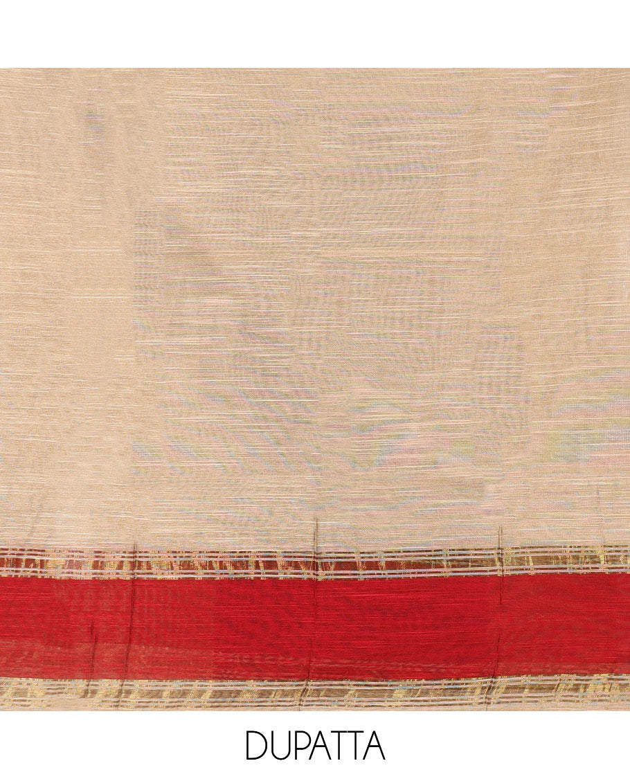 Maroon Material Chudidar Set, Elevated with Zari Checks All Over Its Semi-Silk Top, Comes with a Subtle Plain Bottom, and a Contrast Semi-Silk Dupatta of Zari Border and Tassels