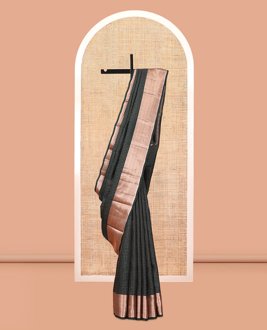 Green Checked Vasundhara Lite Silk Mix Saree, a Traditional Zari Border, Jaal Pallu, a Matching Blouse