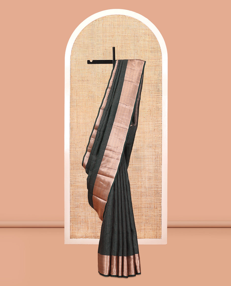 Green Checked Vasundhara Lite Silk Mix Saree, a Traditional Zari Border, Jaal Pallu, a Matching Blouse