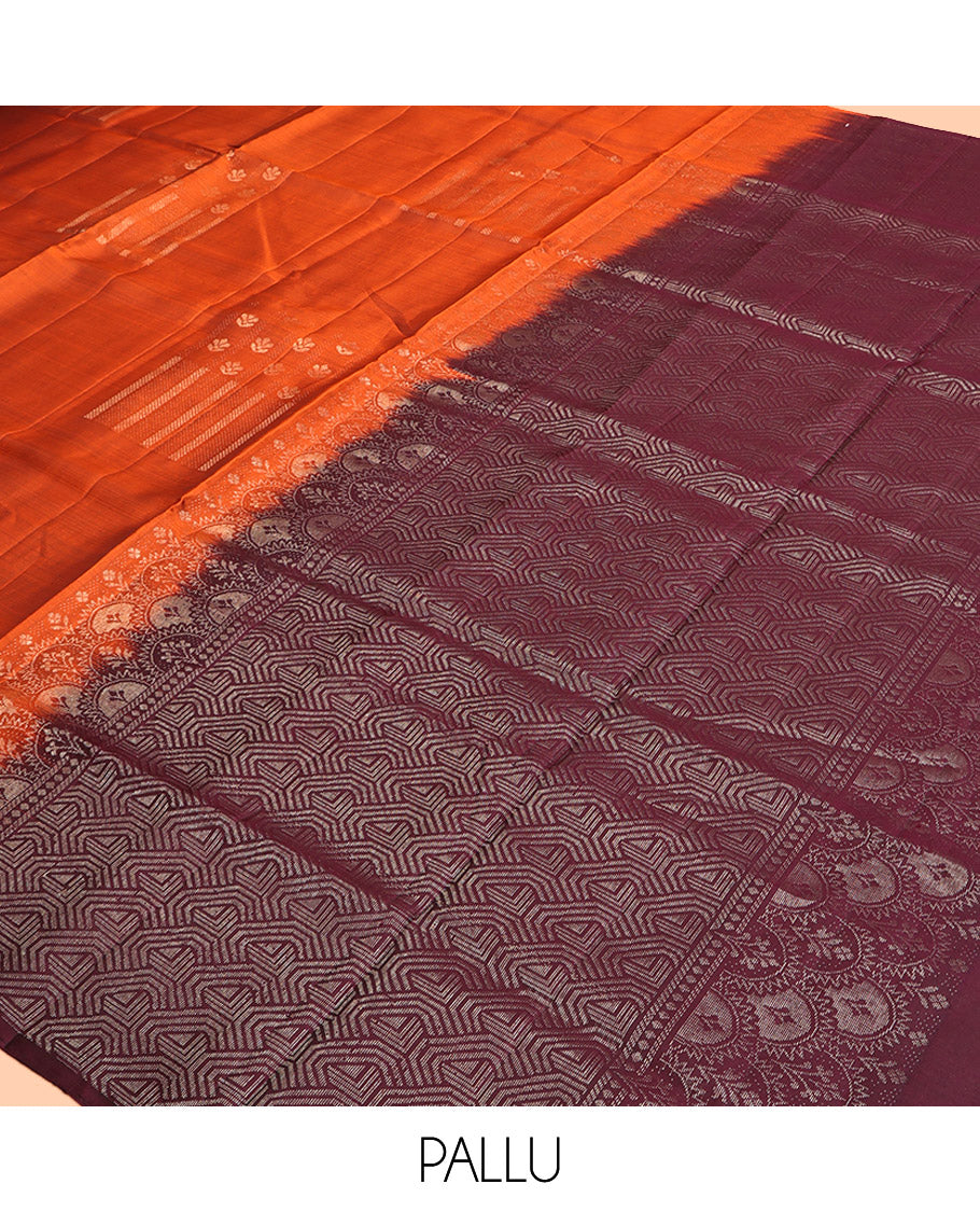 Borderless Orange Mayuri Lite Silk Mix Saree, Steeped with Subtle Zari Buttas, Complemented by Contrast Intricately Designed Pallu and a Contrast Blouse