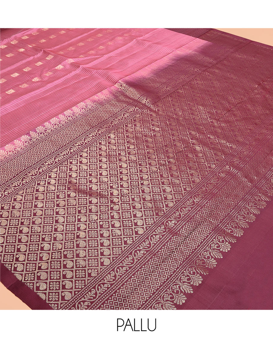 Pink Zari Butta and Stripes Mayuri Lite Silk Mix Saree