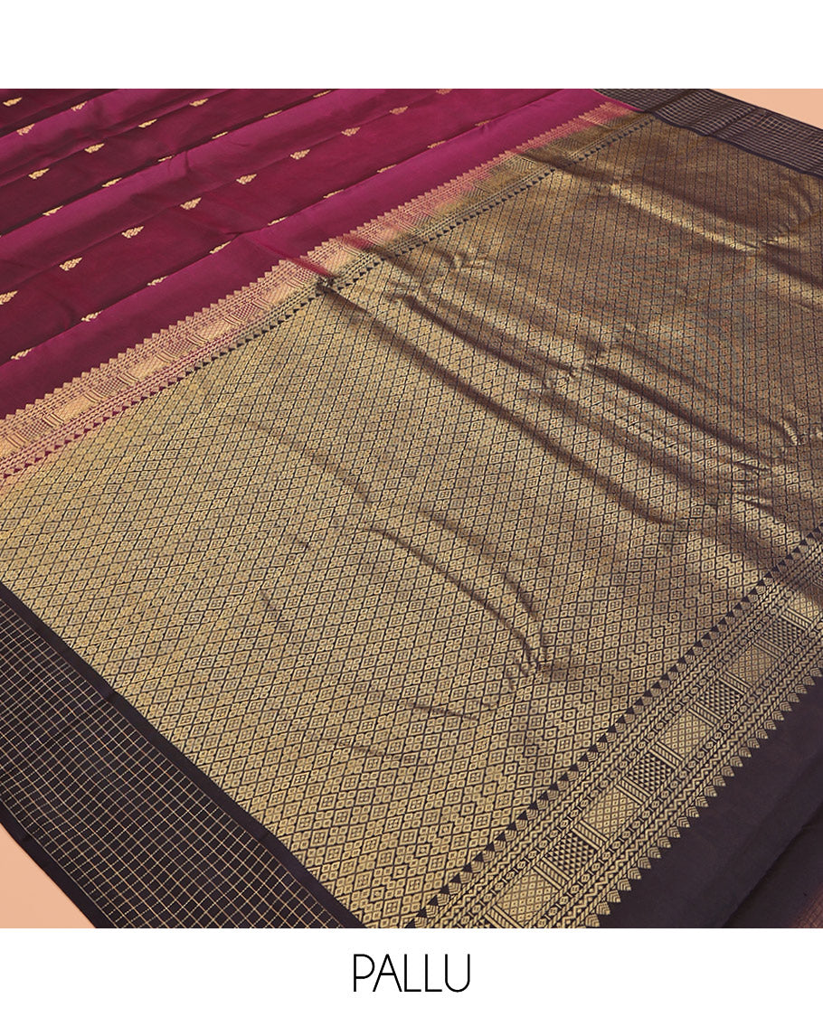 Purple Vasundhara Lite-Silk Mix Saree Featuring Zari Buttas, Complemented by Contrast Checked Border, Grand Jaal Pallu, and a Contrast Blouse