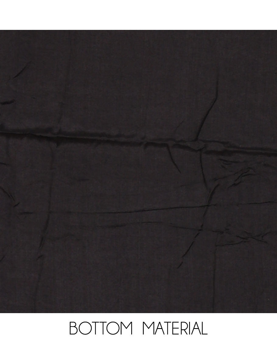 Black material chudidar set, copper zari buttas and jaal design semi-modal silk top, plain santoon bottom, and zari design woven semi-modal silk dupatta