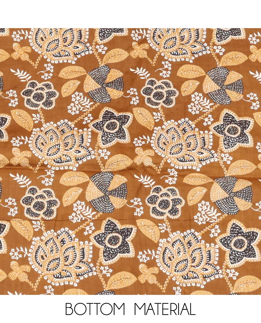 Brown Material Chudidar Set, Adorned with Intricate Designs and Thread Work Cotton Top, a Floral Printed Cotton Bottom, and Paired with an Intricately Printed Cotton Dupatta