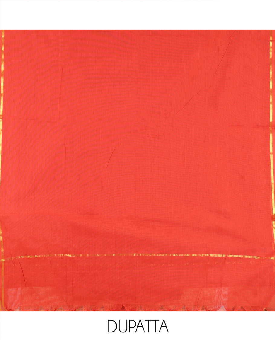 Black-Rust Jaipur Cotton Material Chudidar Set, Elephant Motifs Printed Top, Contrast Bottom, and Plain Dupatta
