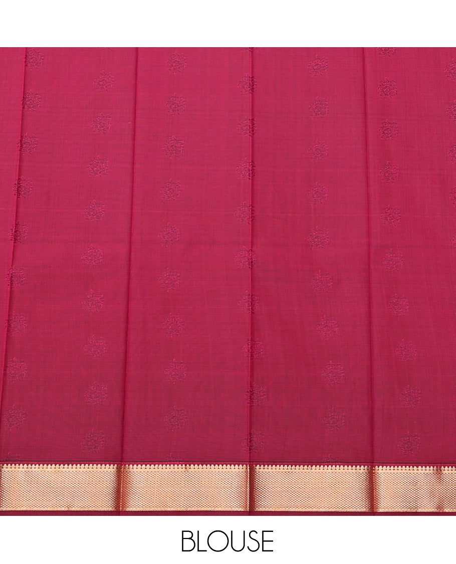 Blue Budget Silk Saree, Accentuated with Zari Buttas, Complemented by a Contrast Traditional Zari Border, Geometric Pallu, and a Contrast Blouse
