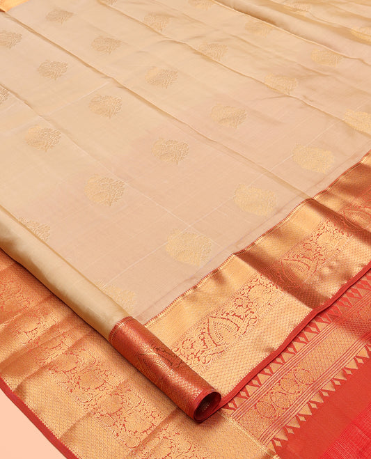 Sandal Vasundhara Lite Silk Mix Saree, Sparsely Woven with Zari Buttas, a Contrast Traditional Zari Border, Grandly Decked Up Pallu, and a Contrast Blouse