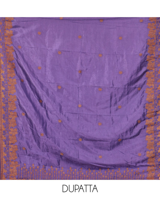Royal Blue Semi Silk Material Chudidar Set, Adorned with Copper Zari Intricate Design Woven Top, a Santoon Bottom, Matching Dupatta