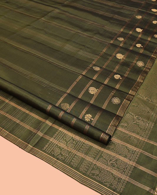Green Mayuri Soft Silk Saree, Adorned with Buttas All Over Its Body, Highlighted by Self-Border of Buttas and Stripes, Intricately Designed Pallu and Paired with a Matching Blouse