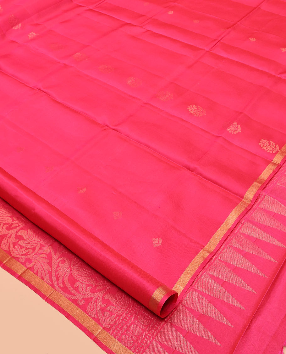 Pink Mayuri Lite Silk Mix Saree, Embellished with Zari Buttas, a Subtle Piping Border, Pallu of Floral Jaal Design, and a Matching Blouse