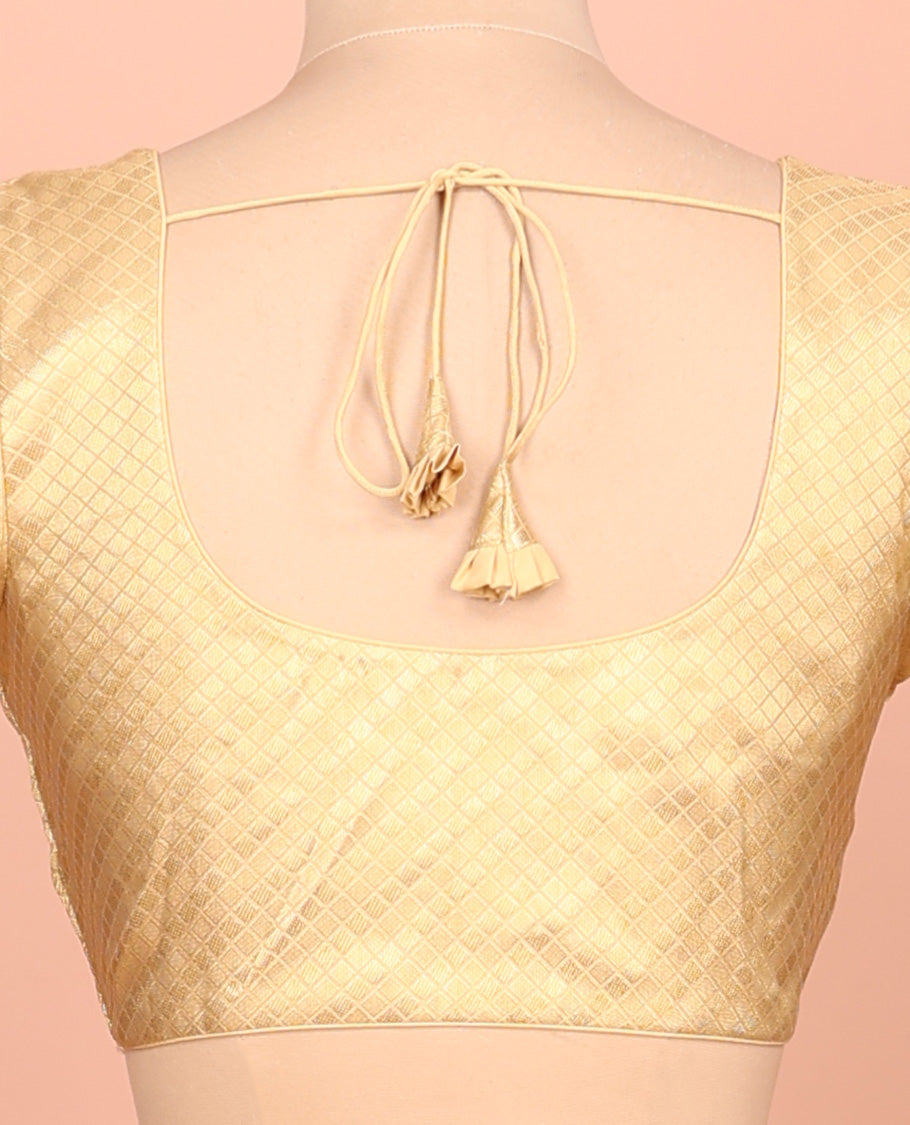 Gold jaal front-back round neck elbow-sleeve readymade blouse