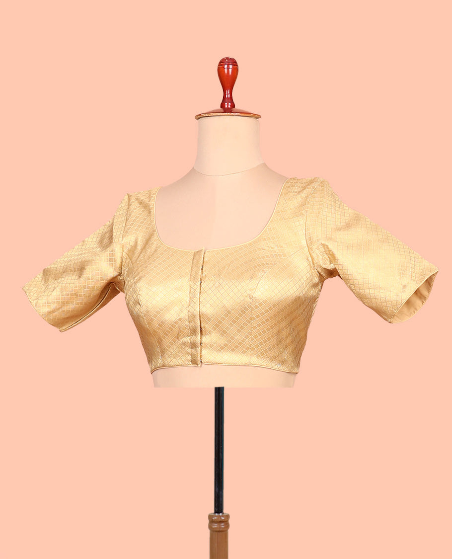 Gold jaal front-back round neck elbow-sleeve readymade blouse