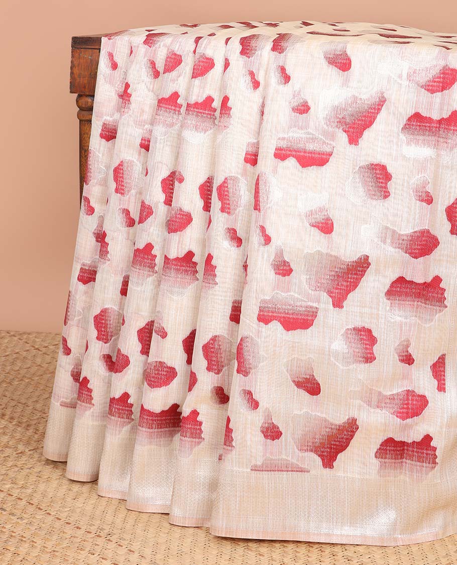 Cream intricate design semi-raw tussar saree with self border & plain pallu