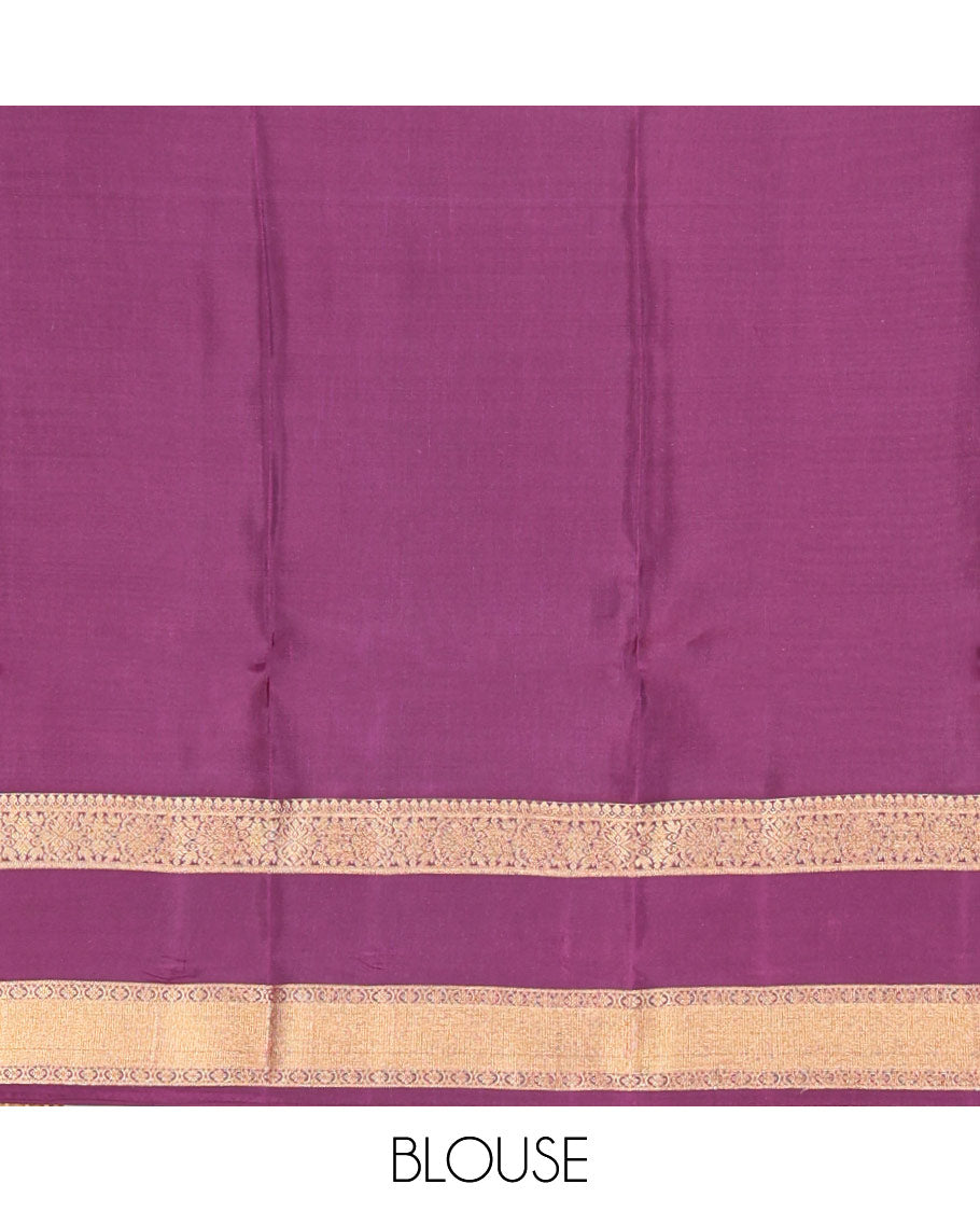 Pink zari buttas woven Vasundhara Lite Silk Mix Saree, contrast rettai pettu border of laddu kamalam designs, and jaal pallu