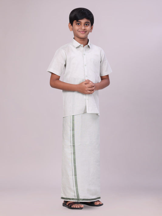 Boys Tissue Olive Green Colour Shirt with Dhoti Combo Ambitious Boy