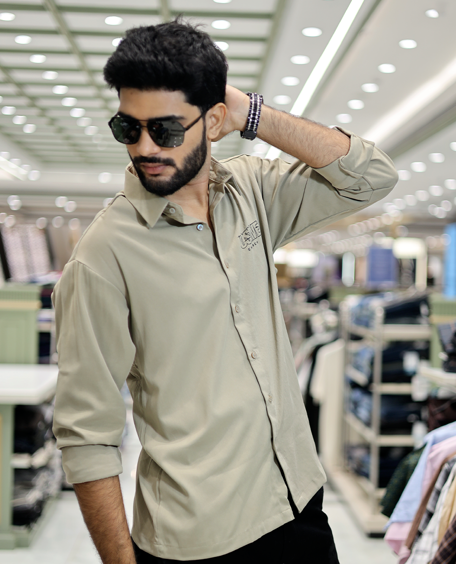 Beige Poly-Blended Back Flap Casual Shirt