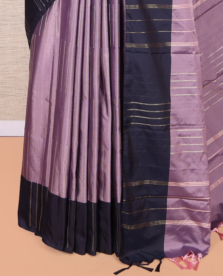 Purple Zari Buttas Arani Saree, a Contrast Zari Striped Border, Pallu of Zari Stripes, and a Matching Blouse