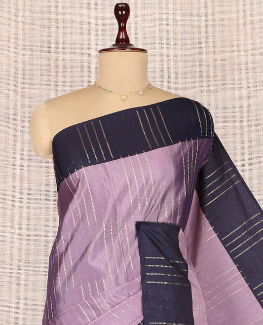 Purple Zari Buttas Arani Saree, a Contrast Zari Striped Border, Pallu of Zari Stripes, and a Matching Blouse