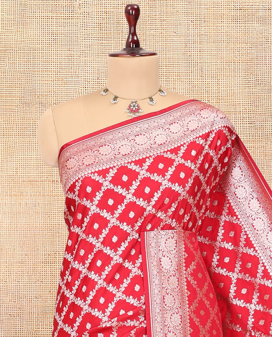 Red Semi-Banaras Satin Silk Saree
